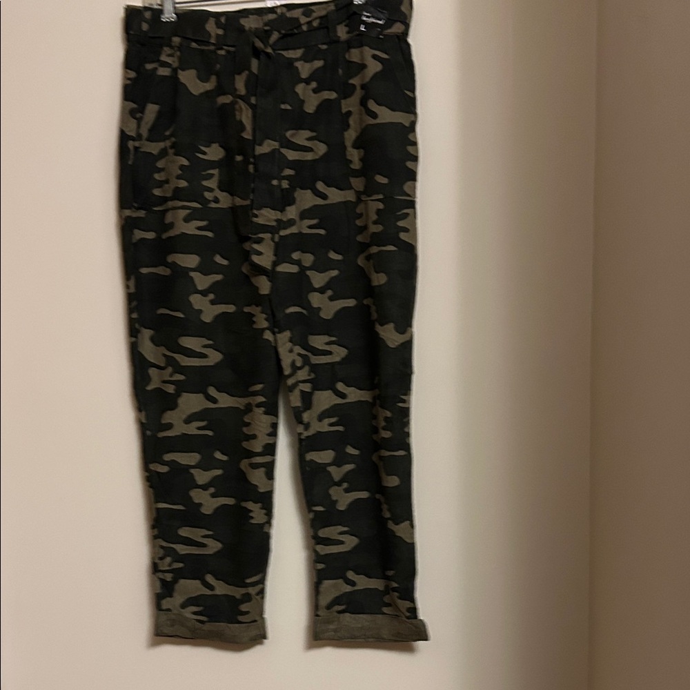 New York & Co SoHo Street boyfriend linen pants camp print tie waist size L  NWT